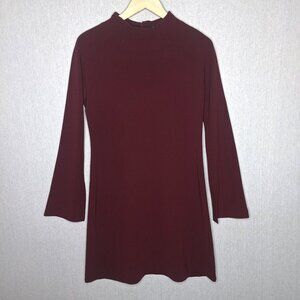 💙 Theory Wide Sleeve Burgundy Mock Neck Dress Size 4 Formal Classic Festive Pre